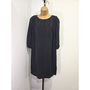 Peasant Minimalist Lagenlook Modest Black Shift Capsule Dress Womens Small Cupro